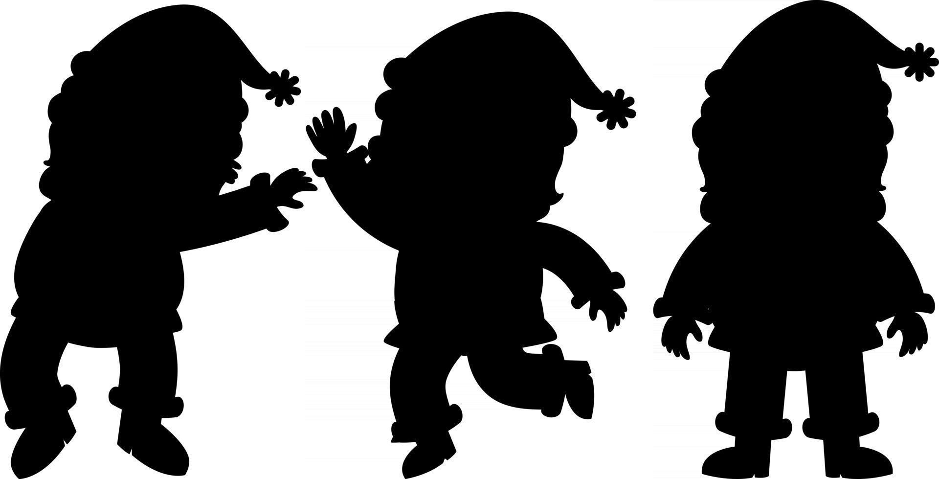 Set of Santa Claus silhouette cartoon character vector