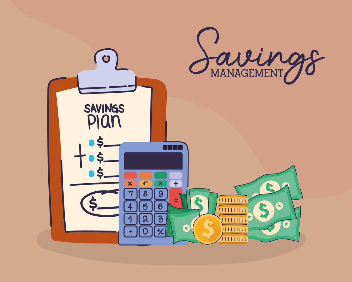 set of saving management icons and saving management lettering vector
