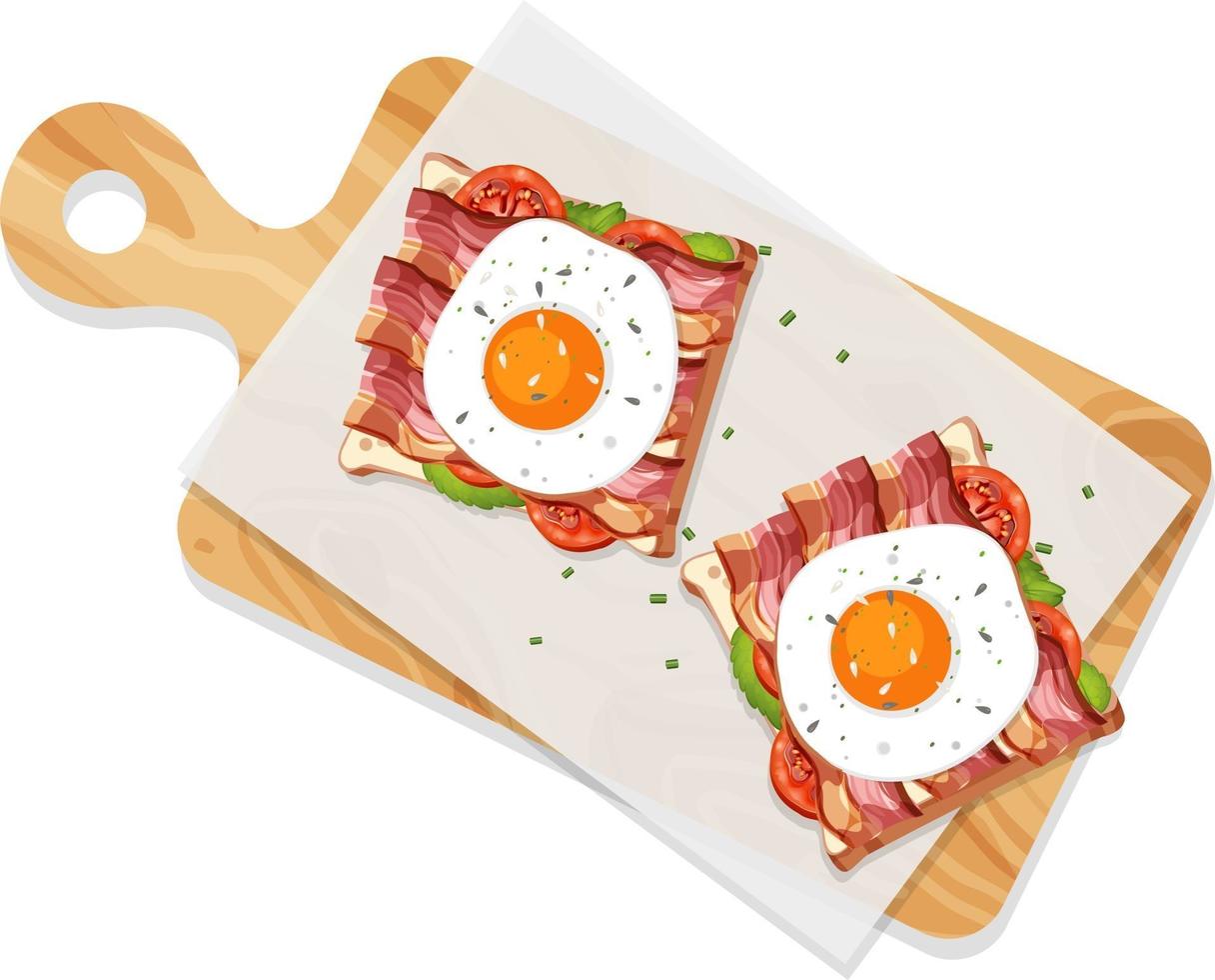 Top view of breakfast set in a dish in cartoon style isolated vector