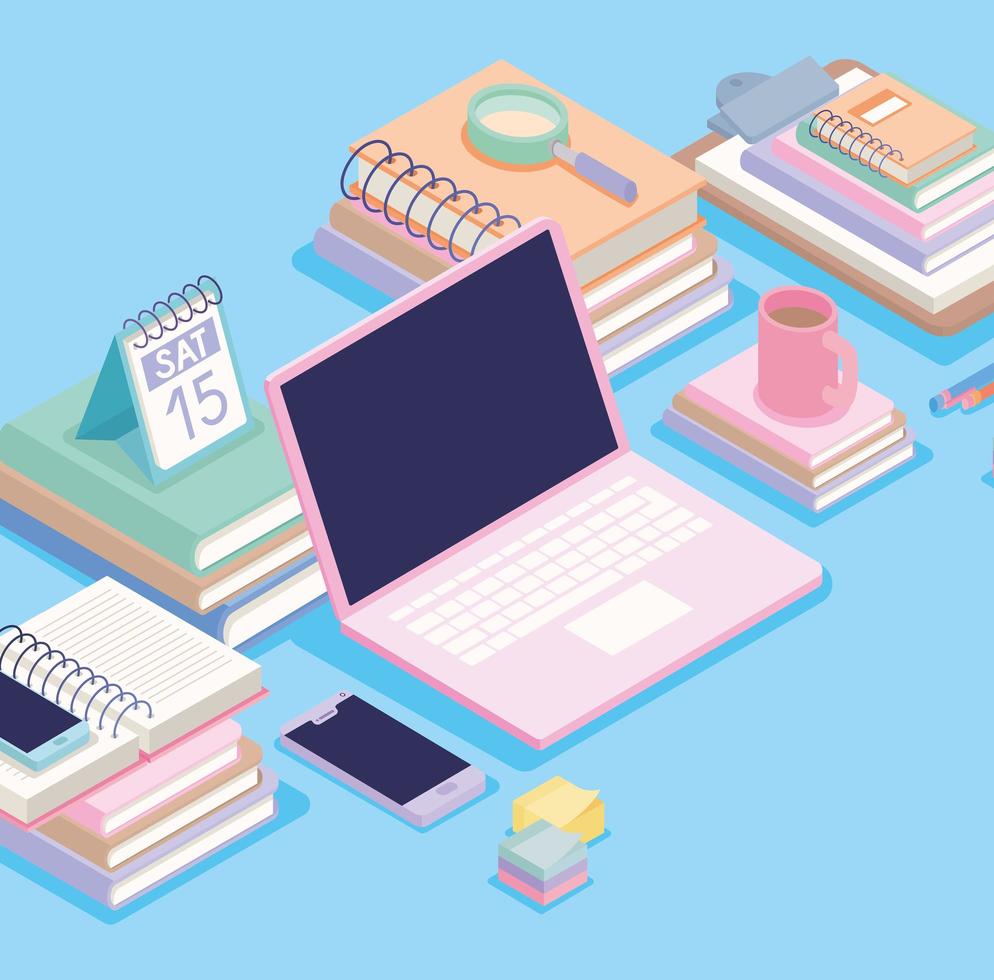 isometric office stuff vector