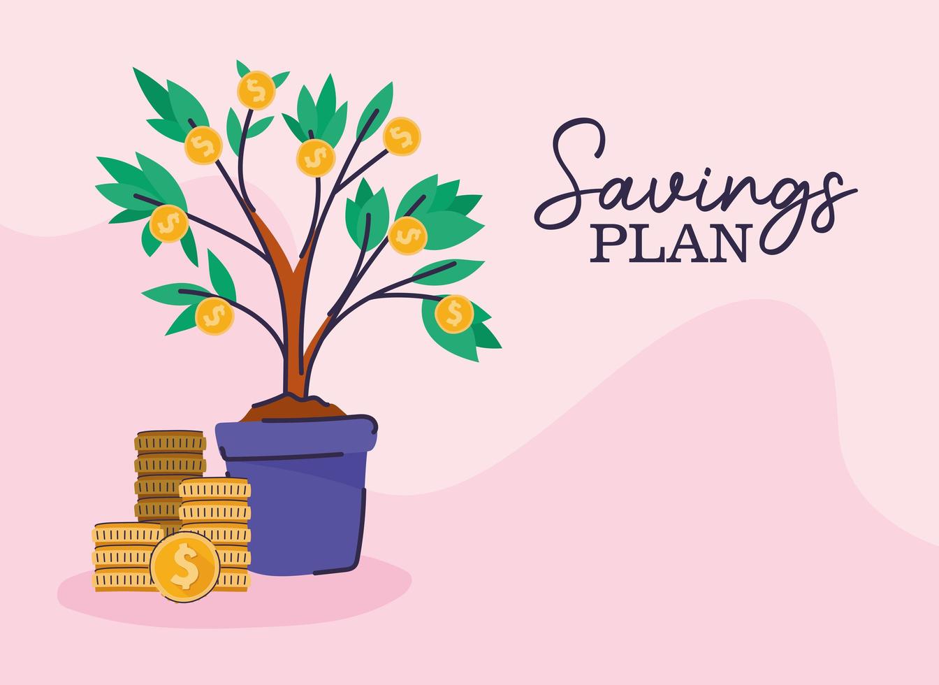 saving plan lettering with one money tree and coins vector