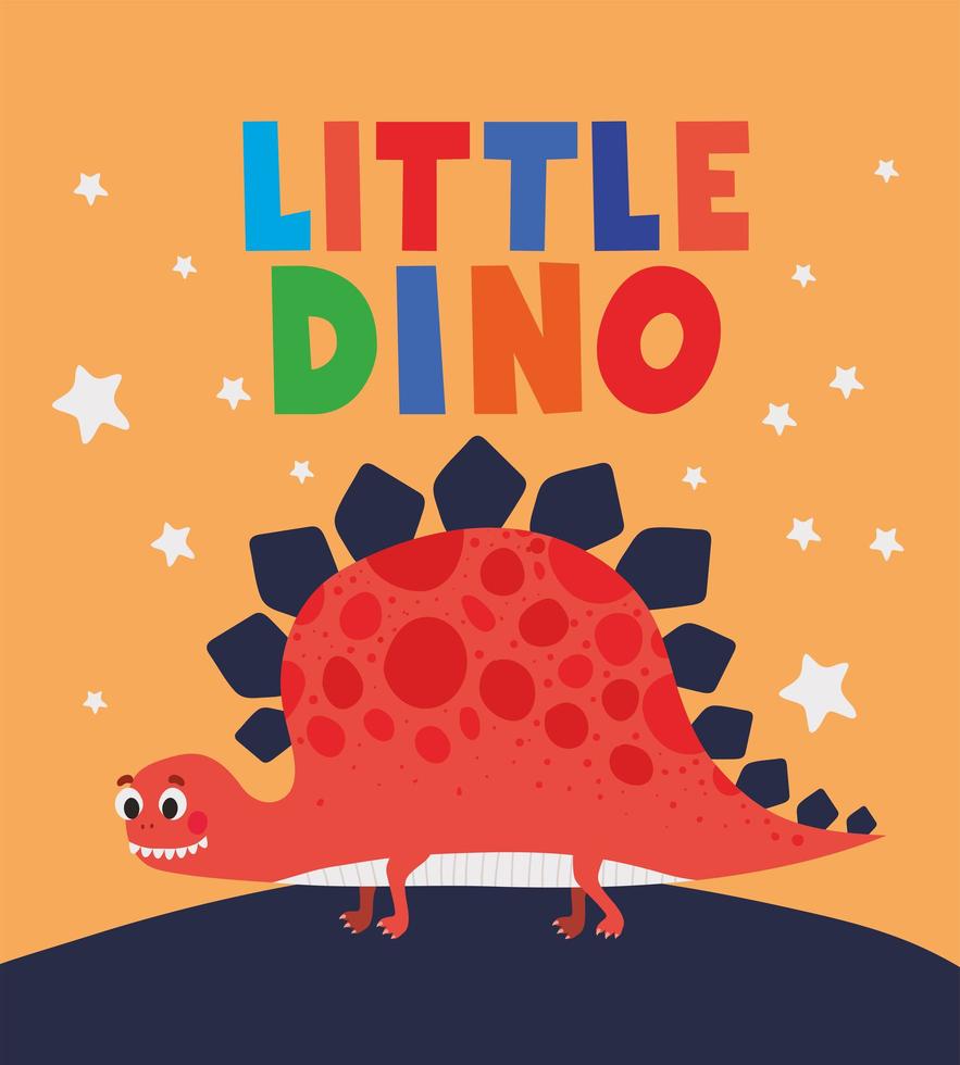 pequeñas letras de dino y una ilustración infantil de un dinosaurio rojo vector