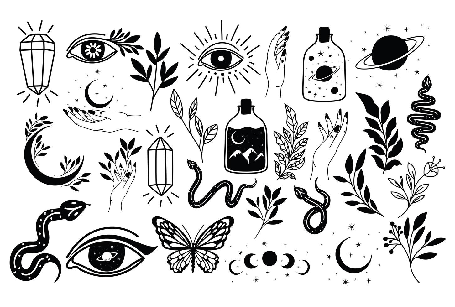 bundle of minimalist tattoo over a white background vector