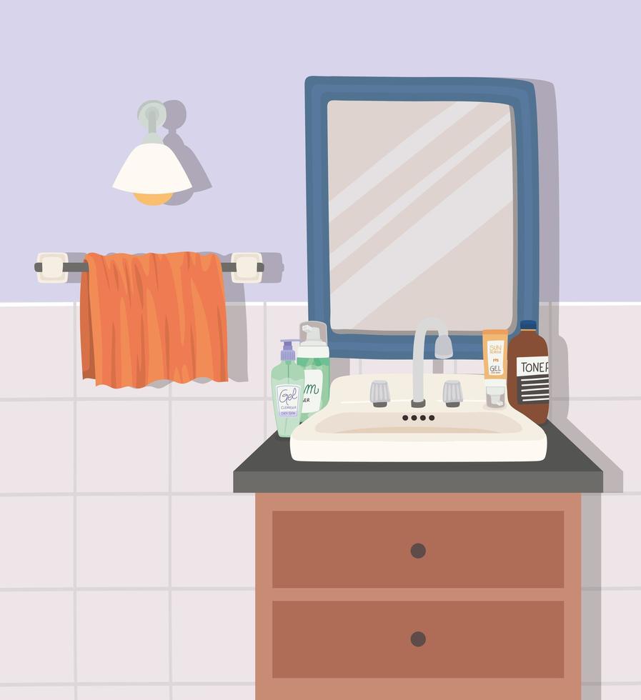 bathroom with a mirror and one sink vector