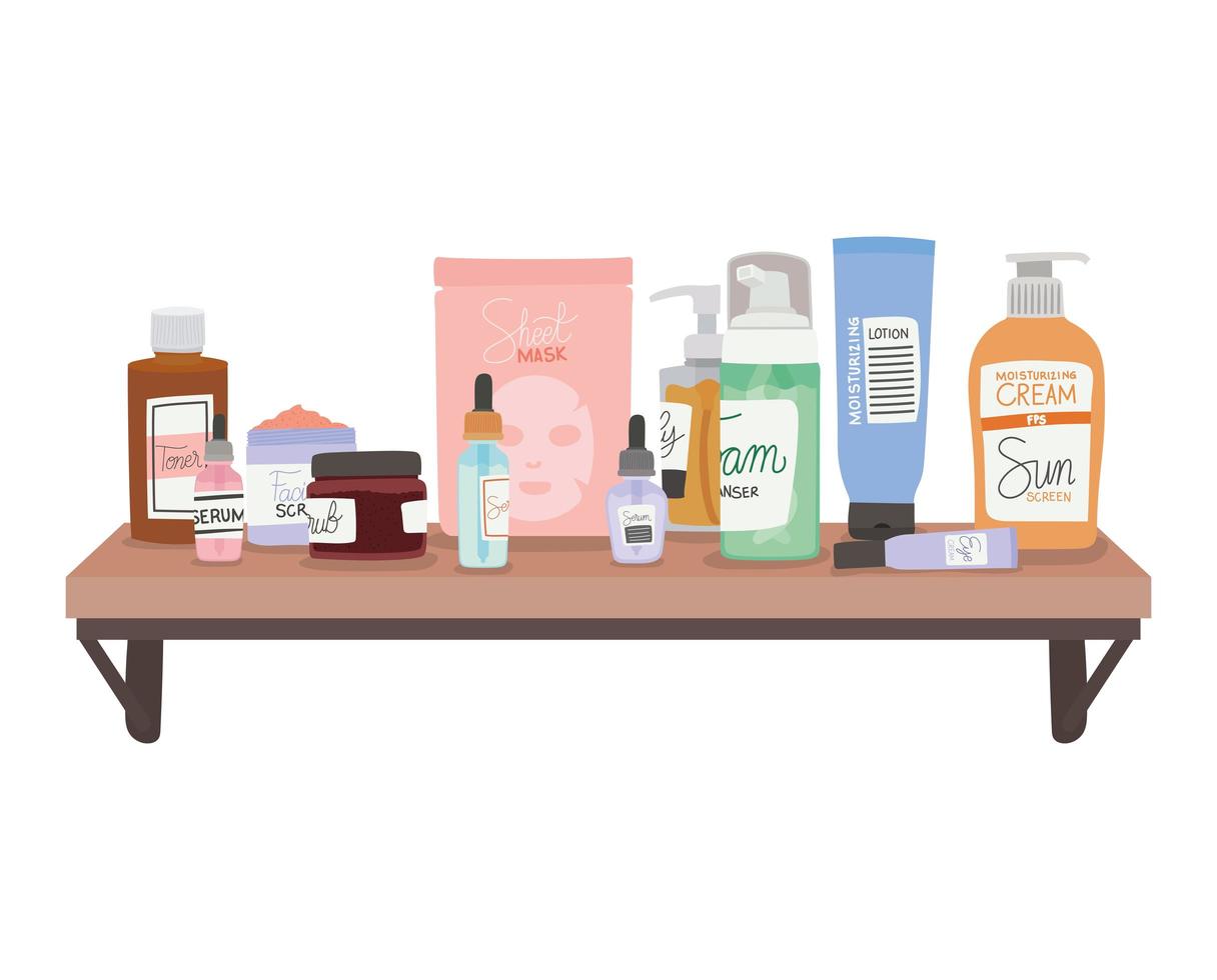 bundle of skincare icons on a shelf vector