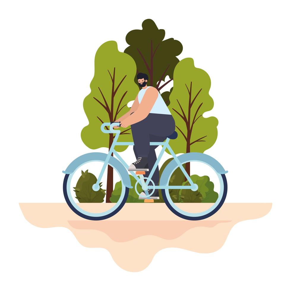 man over a purple bycicle in a park vector