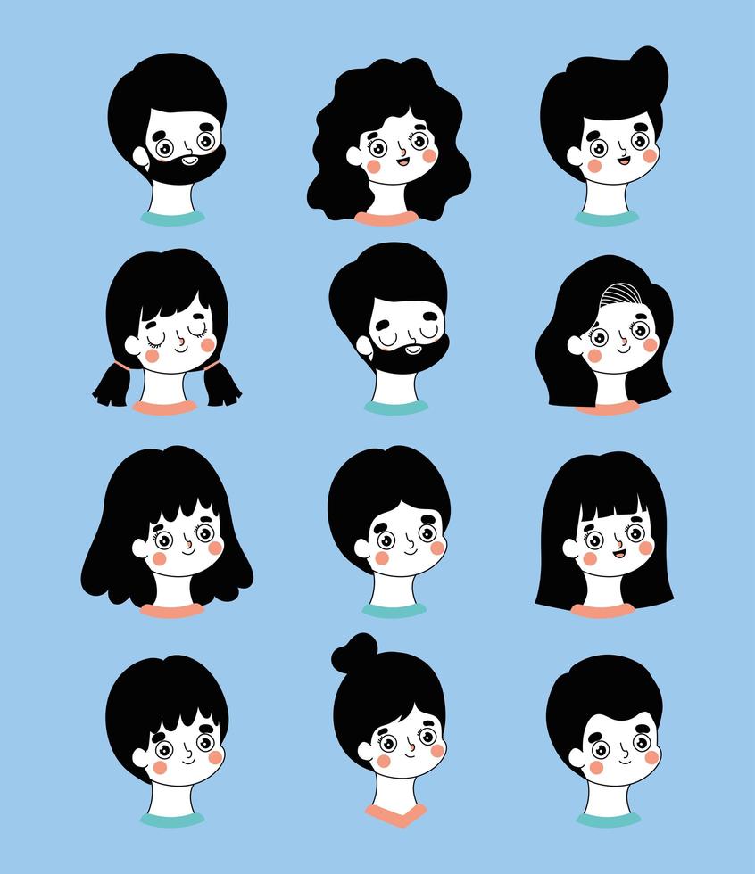 group of people heads icons vector