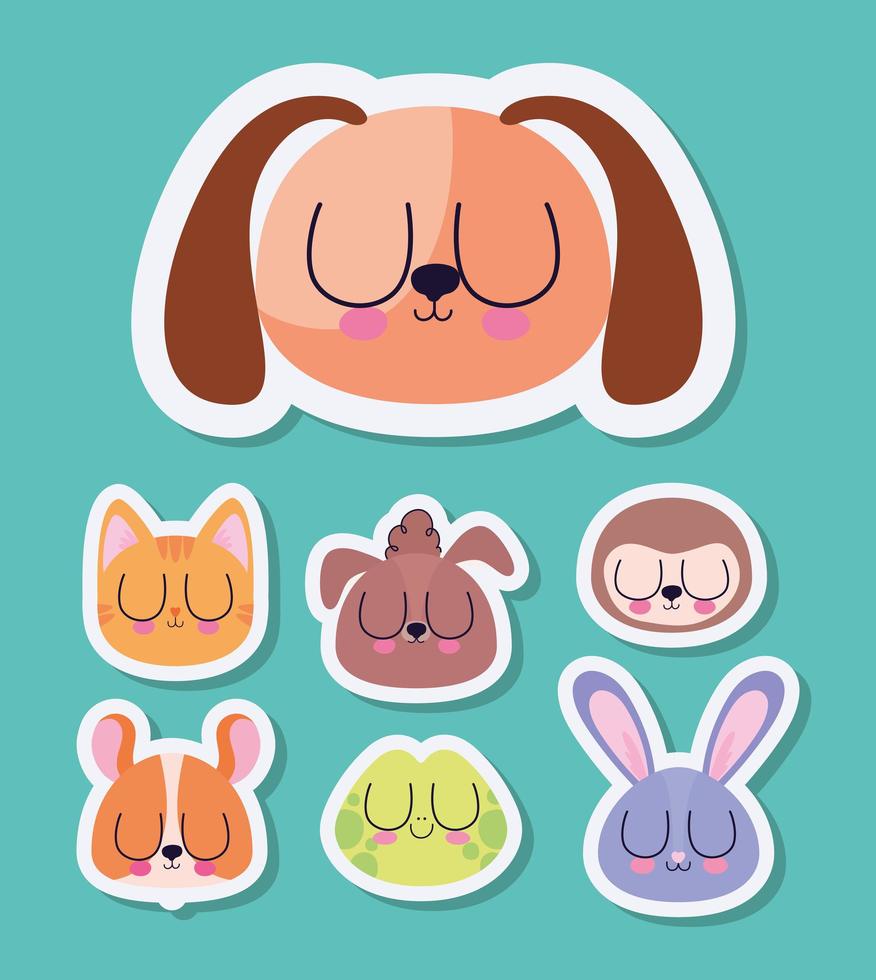 set of cute pet stickers on a green background vector