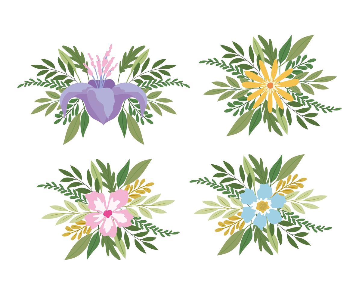 conjunto de flores sobre un fondo blanco vector