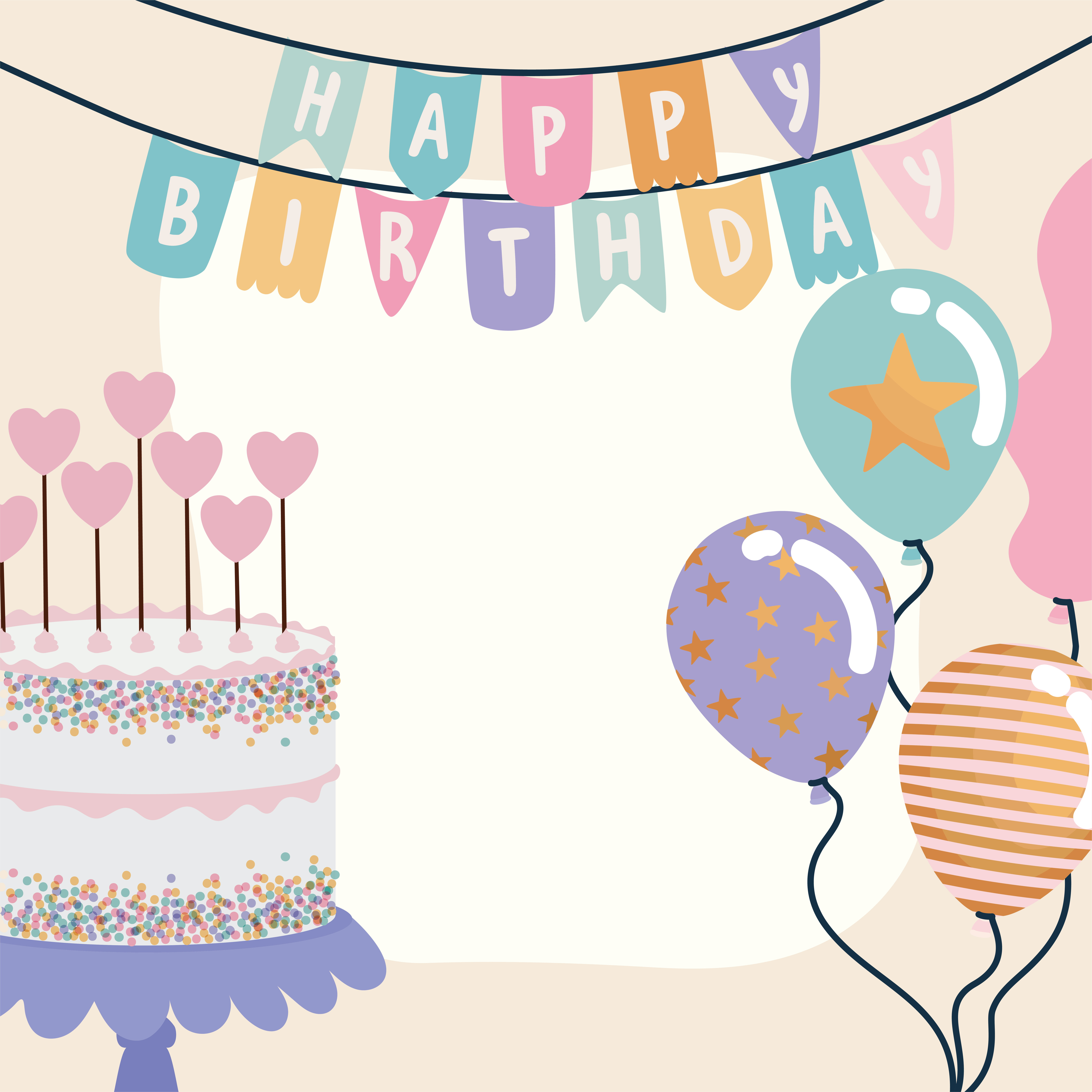 feliz cumpleaños con pastel y globos 14526649 Vector en Vecteezy