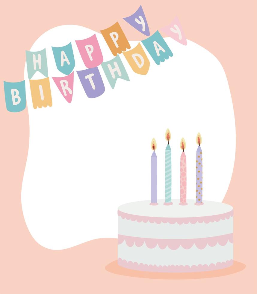 happy birthday garland with birthday cake vector