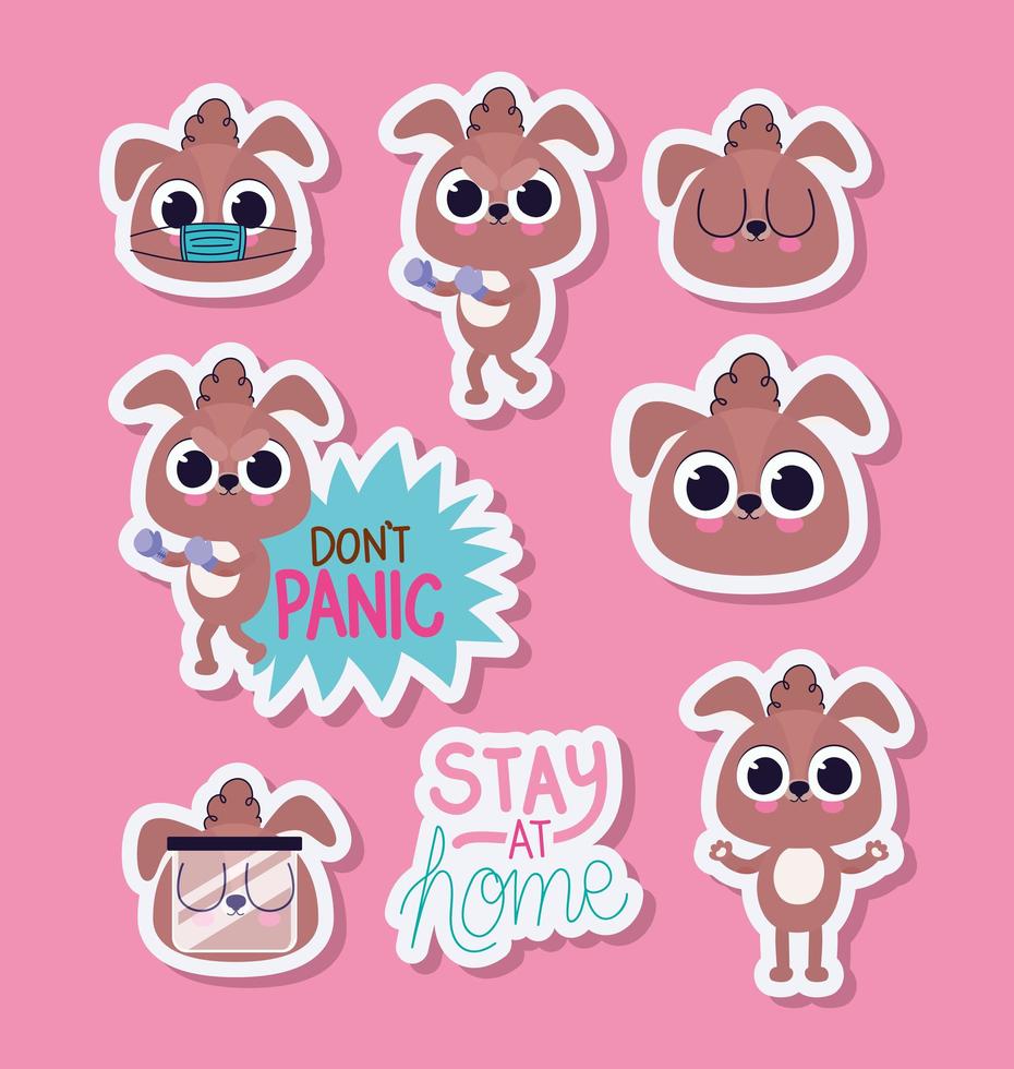 bundle of cute puppys stickers on a pink background vector