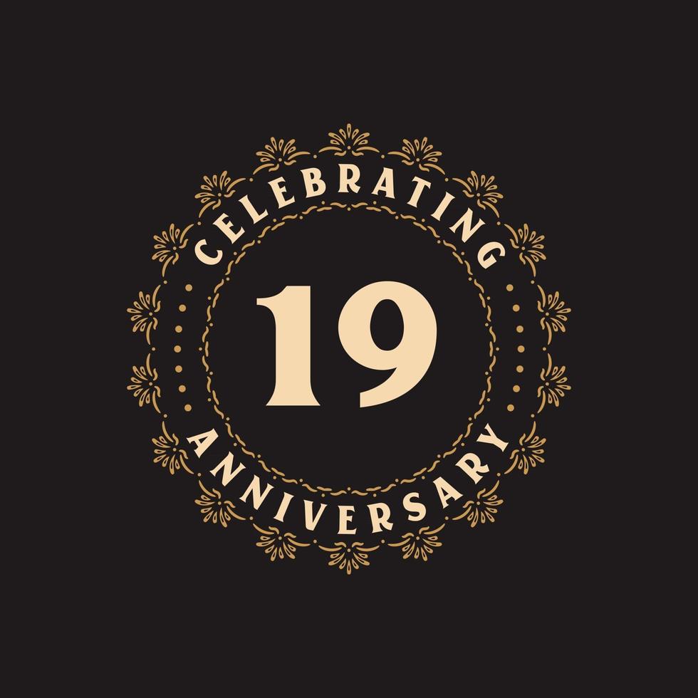 Celebración del 19 aniversario, tarjeta de felicitación para el aniversario de 19 años. vector