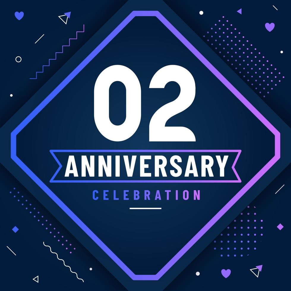 Tarjeta de felicitaciones de aniversario de 2 años, vector de fondo de celebración de aniversario 2 gratis.