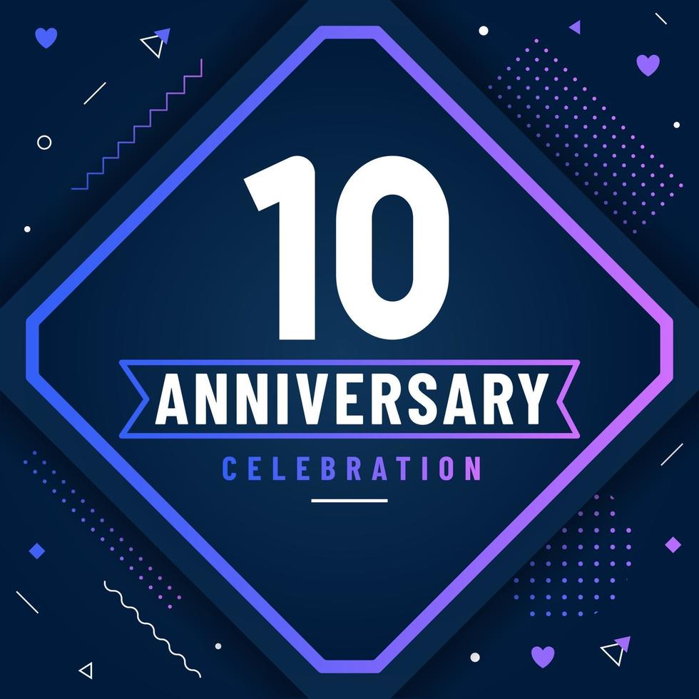 Tarjeta de felicitaciones de aniversario de 10 años, fondo de celebración de 10 aniversario vector gratuito.