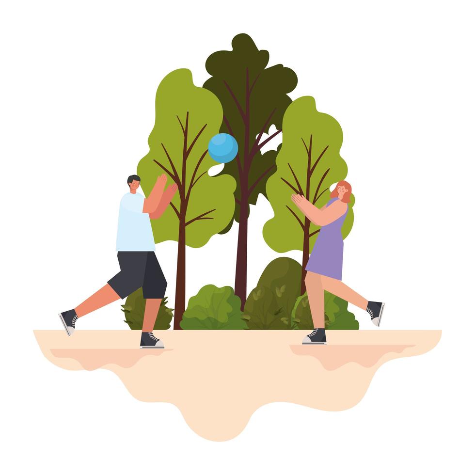 man and woman playing basketball on a park vector