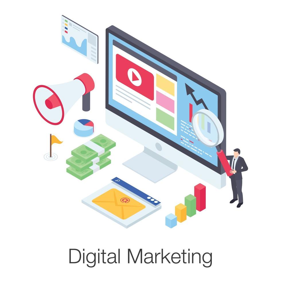 icono isométrico de marketing digital vector