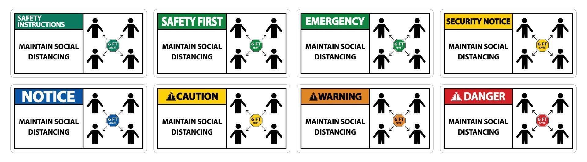 Maintain social distancing, stay 6ft apart sign,coronavirus COVID-19 Sign Isolate On White Background,Vector Illustration EPS.10 vector