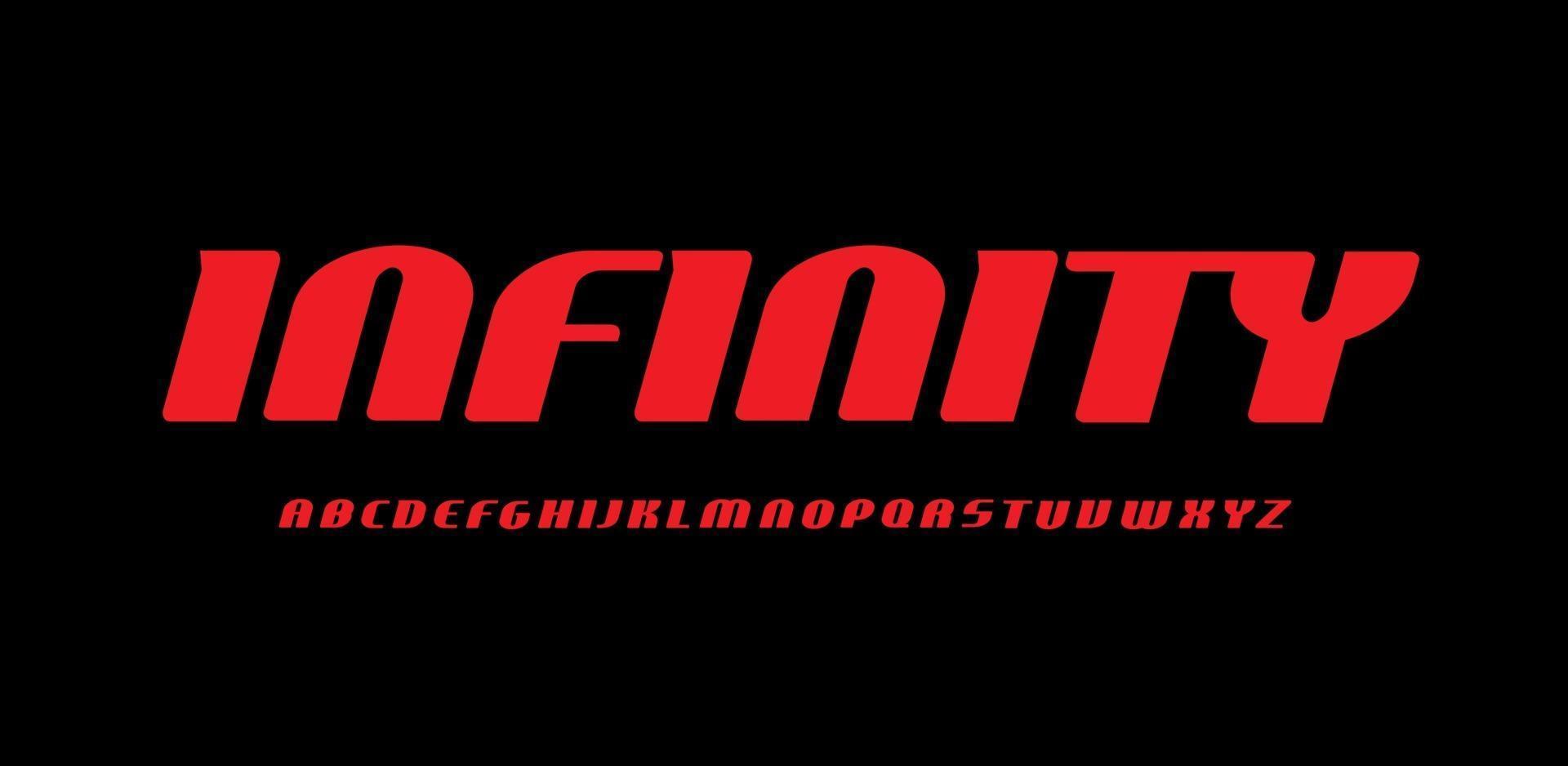 Red futuristic letter Infinity font,  italic type for sport logo, tech headline, film and music poster. Rounded bauhaus typography. Vector typographic design.