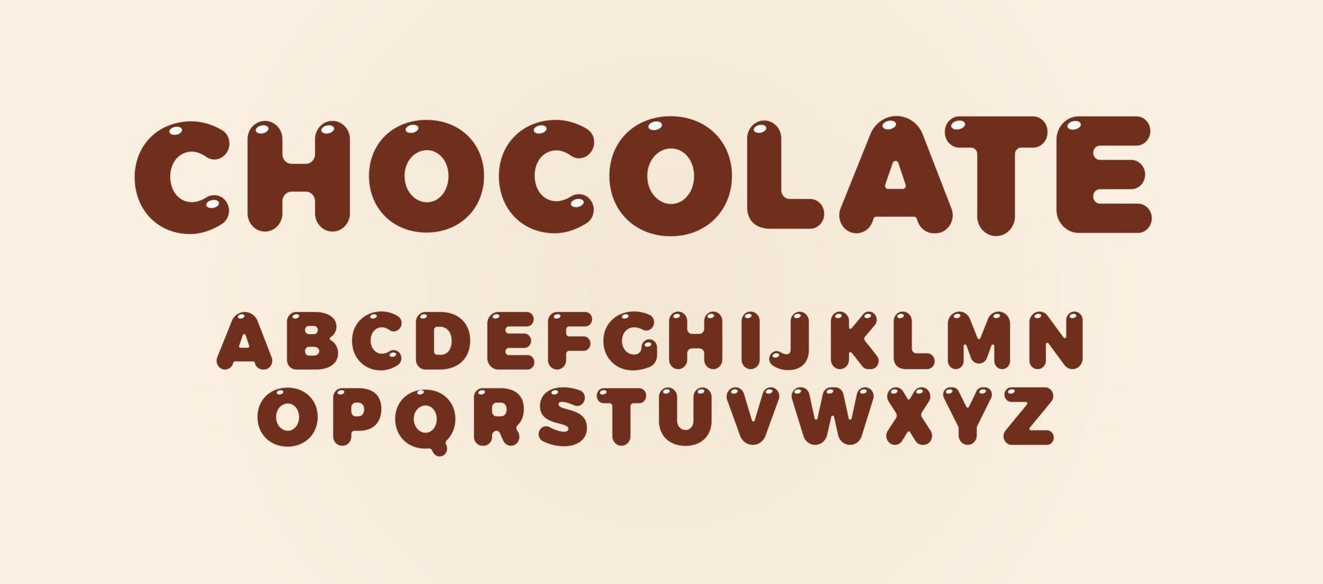 conjunto de letras de chocolate. alfabeto de estilo negrita marrón. fuente para cubierta de caramelo, cumpleaños de niños, logotipo de bebida y comida chokolate, diseño de tipografía vectorial. vector