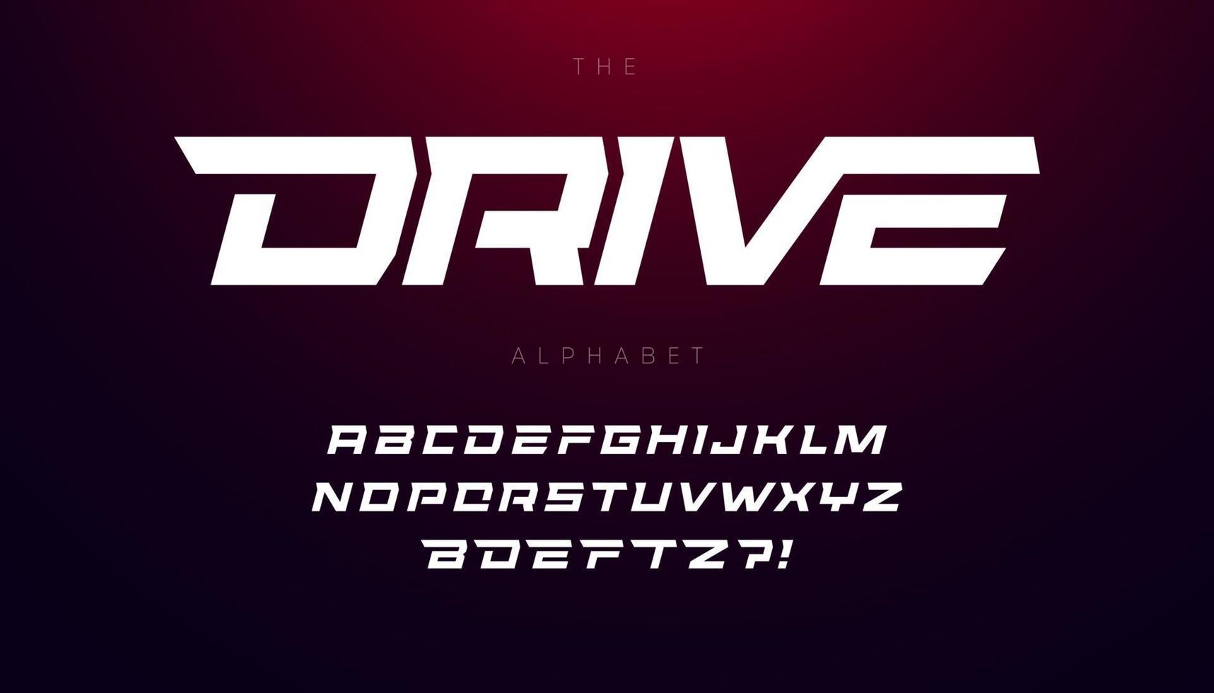 Drive font bold italic letters with dynamic slant and geometric cut for speed race, battle, fast delivery or fight poster driver alphabet vector typography design