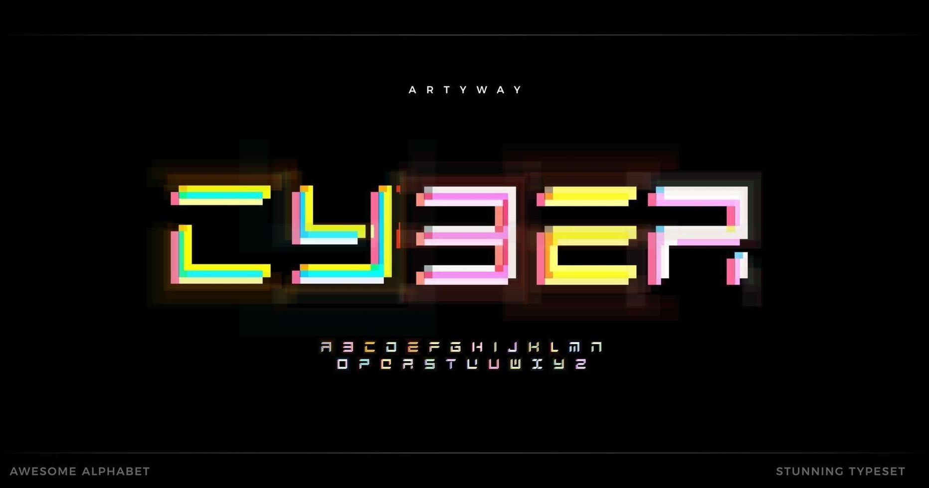 impresionante alfabeto del ciber futurismo. fuente impresionante futurista, tipo geométrico para logotipo moderno, título, letras creativas y tipografía. superposición glitch letras modulares, diseño tipográfico vectorial vector