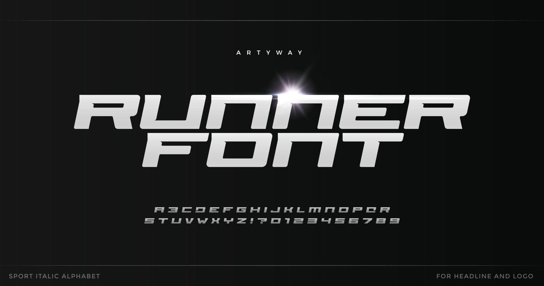 Runner letters with blade steel texture. Sport style alphabet for modern speed logo, dynamic poster headline, action typographic. Vector typography design on black background.