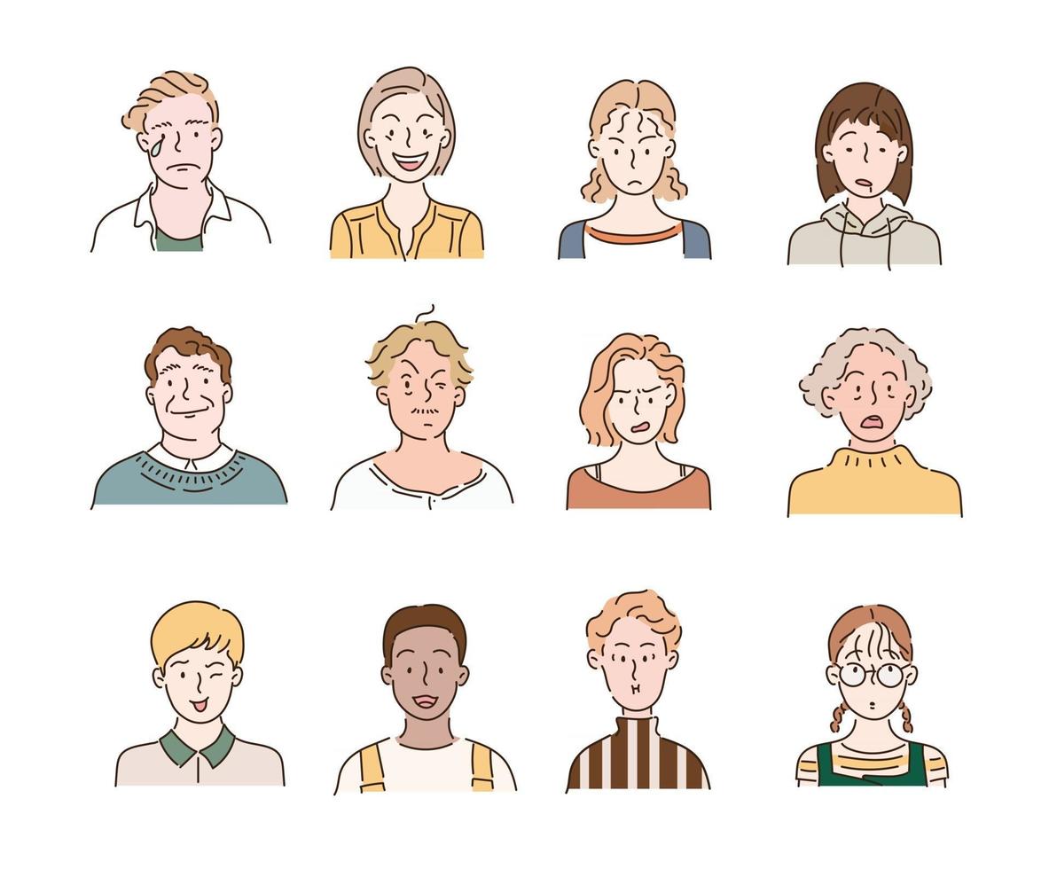 personas de diferentes razas y estilos con diferentes expresiones faciales. ilustraciones de diseño de vectores de estilo dibujado a mano. 2713864 Vector en Vecteezy personas de diferentes razas y estilos con diferentes expresiones faciales. ilustraciones de diseño de vectores de estilo dibujado a mano. 2713864 Vector en Vecteezy