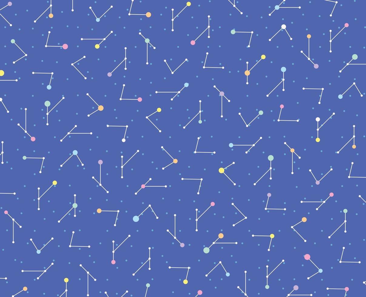 A pattern of dots and lines is regularly arranged to look like a constellation in the night sky. vector