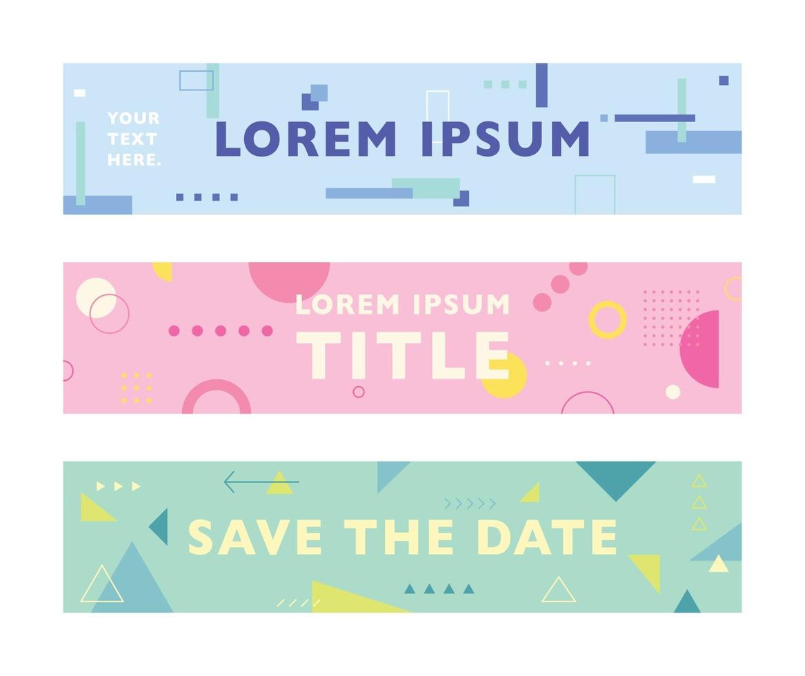 Horizontal banner design. Background with square, circle and triangle shapes pattern. vector