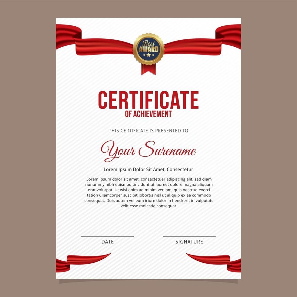 Certificate template with luxury pattern and gold badge vector