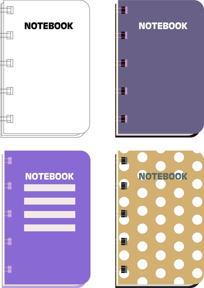 Notebook set vector design isolated white background.Pattern notebook template.