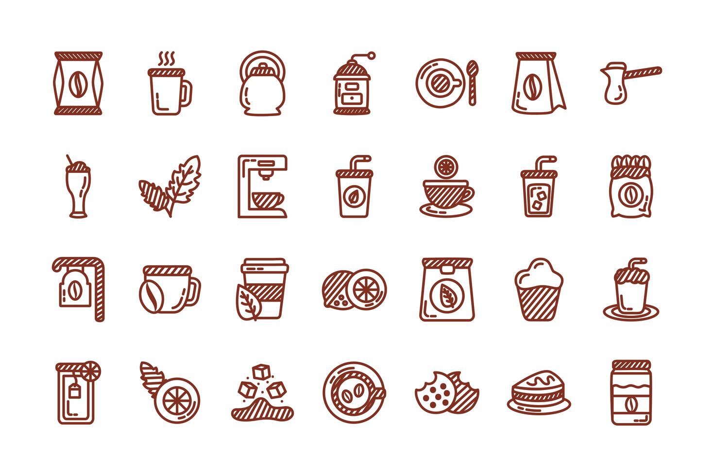 bundle of coffee and tea line style icon vector