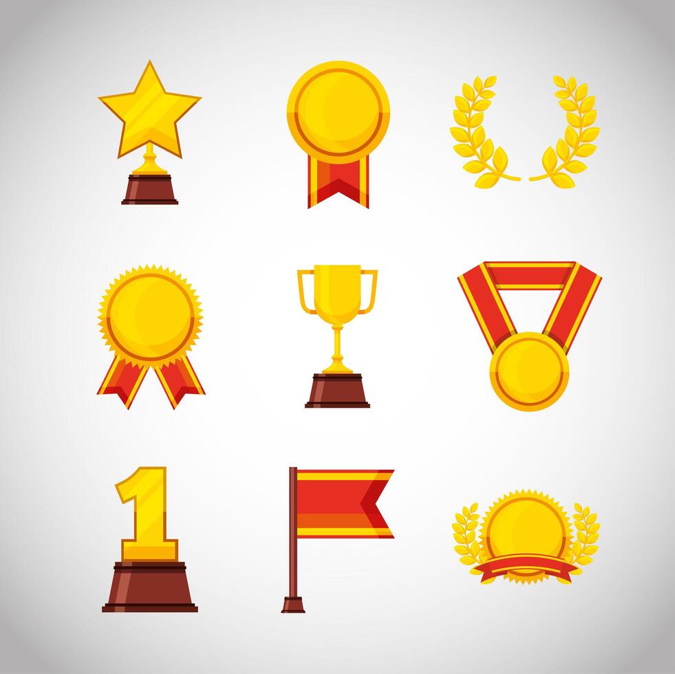 paquete de medallas y premios de trofeos vector