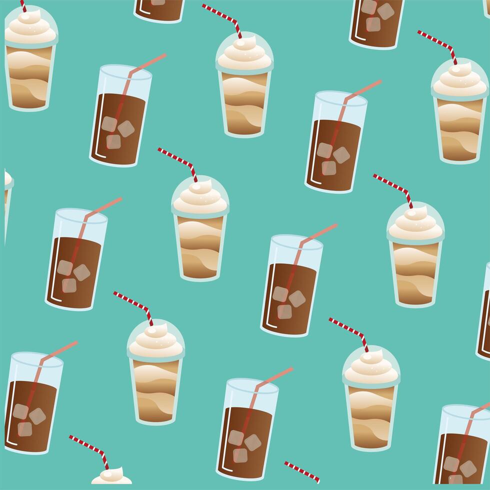 iced coffee glasses and mugs background vector design