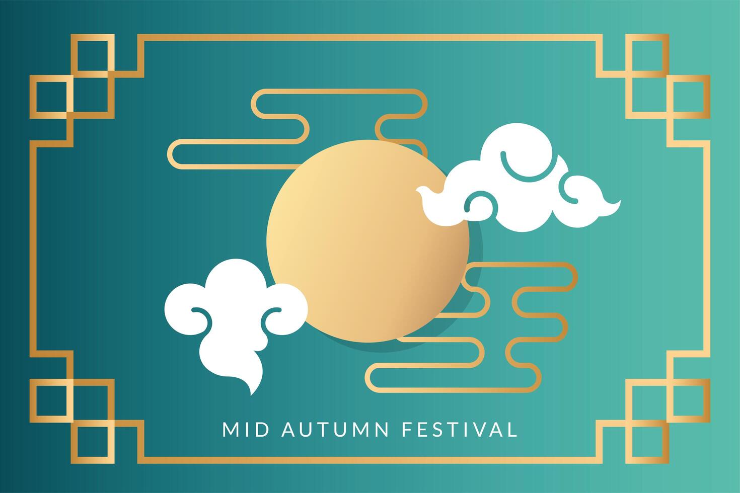 mid autumn festival poster with moon and clouds vector