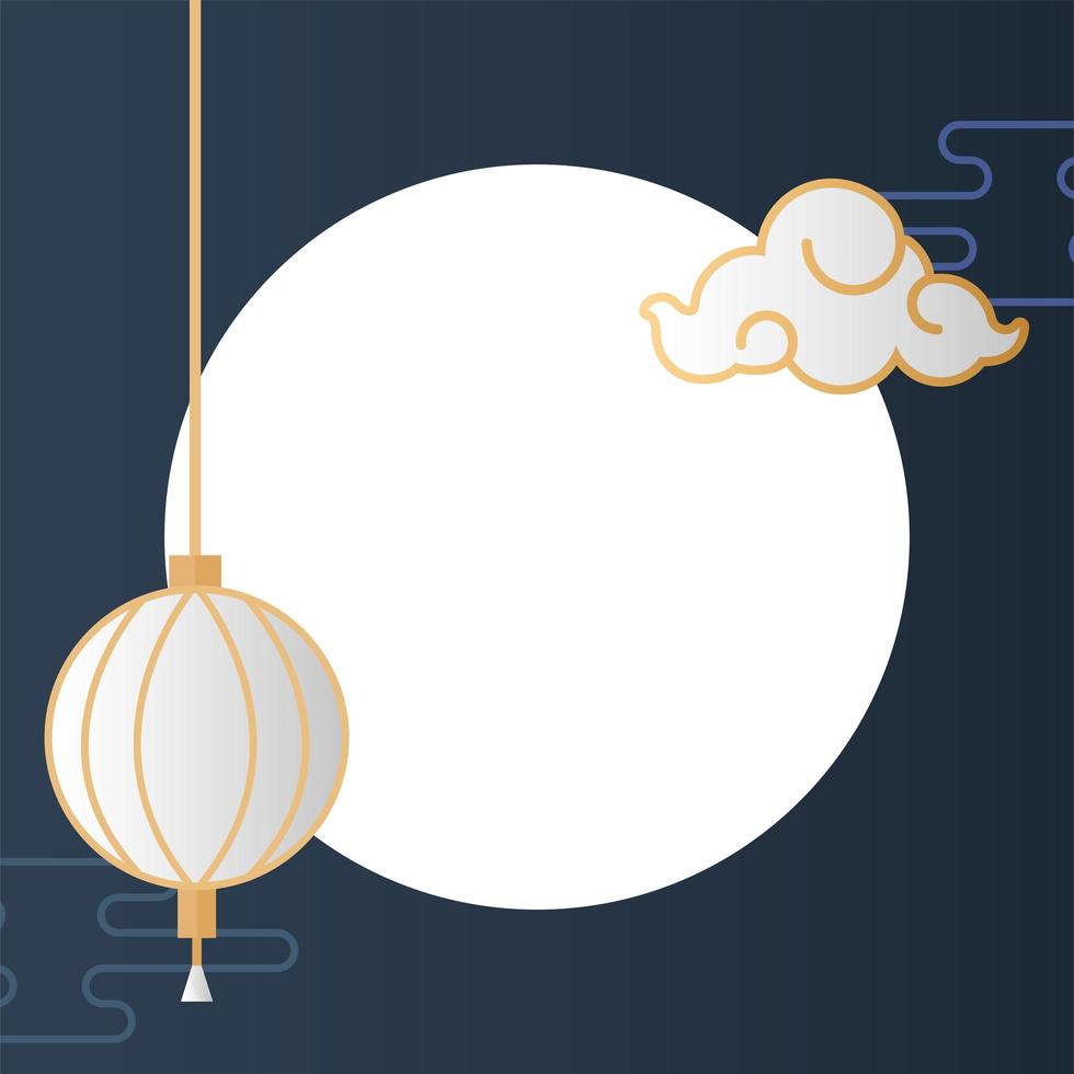 mid autumn festival with lamp hanging and cloud vector