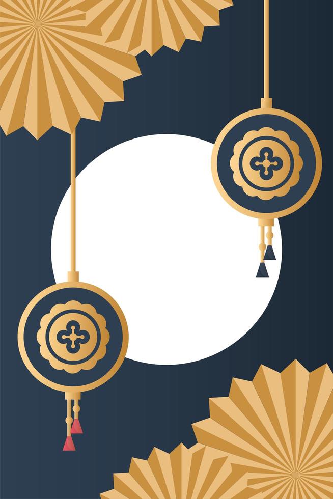 mid autumn festival with gongs hanging frame vector