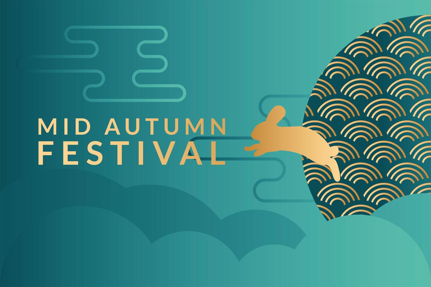 mid autumn festival poster with golden rabbit vector