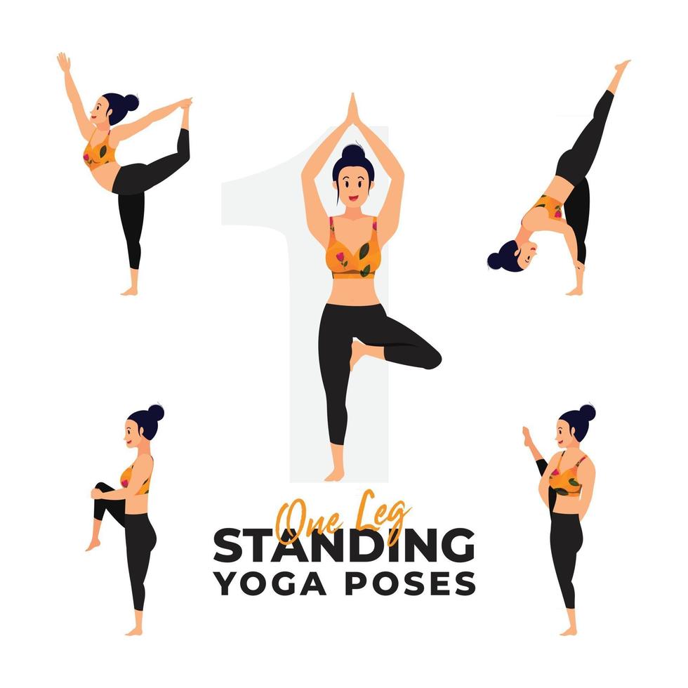 One Leg Standing Yoga Poses, International Day of Yoga Vector