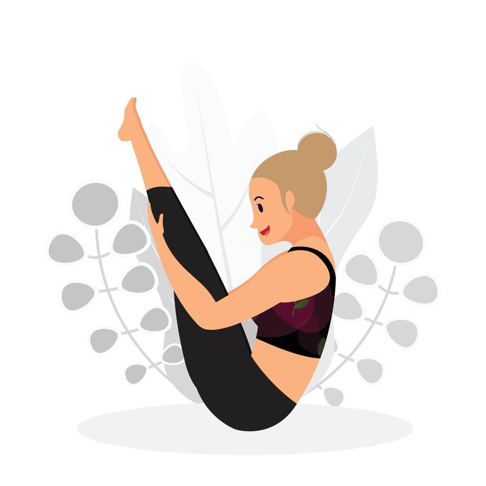 young girl practicing boat asana , Nav asana yoga poses vector
