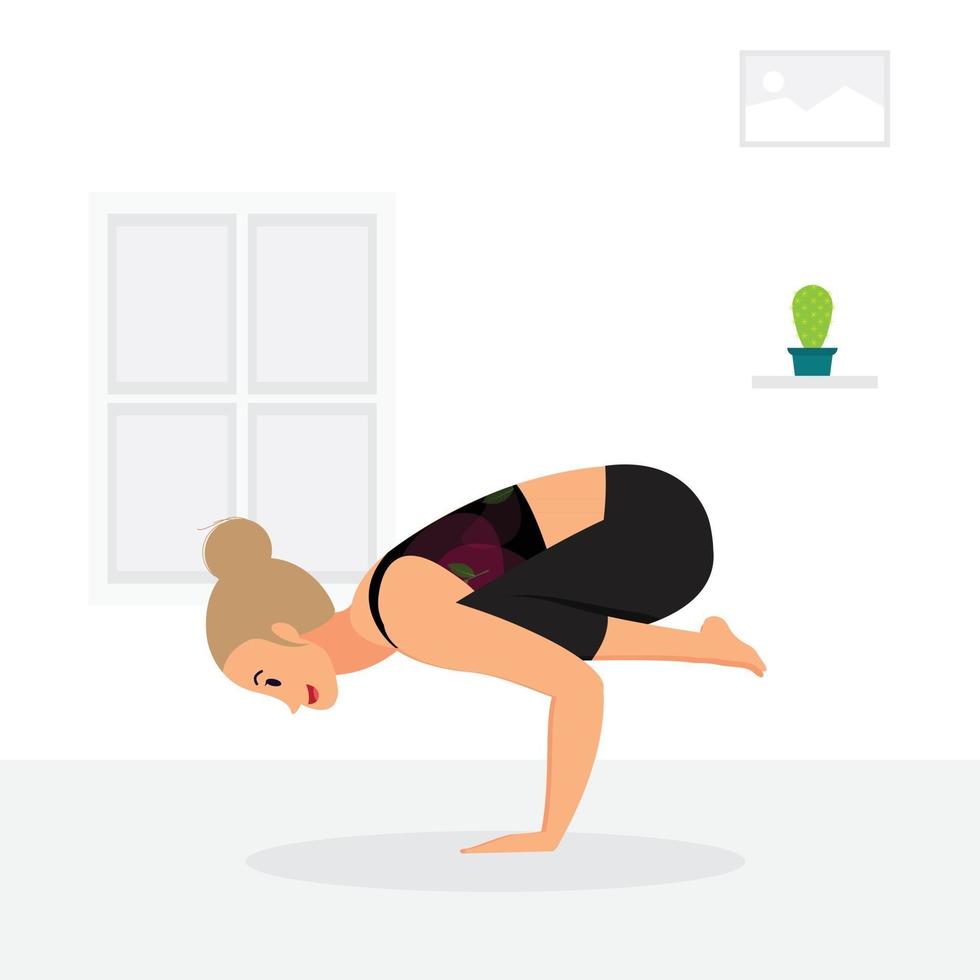 Young girl practicing crow pose vector