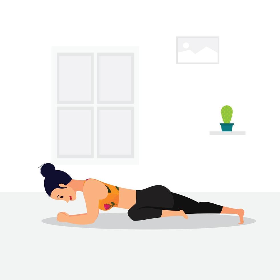 young woman practicing yoga asana at home vector