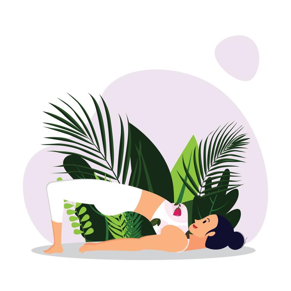 Young Lady Practicing Bridge yoga asana outdoor vector