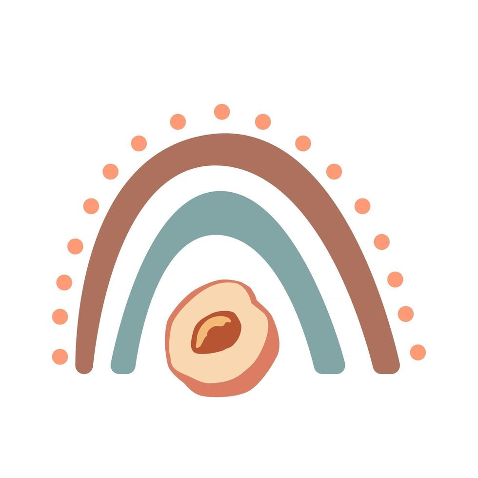 Abstract colorful boho rainbow with peach, dots isolated on white background. Vector flat illustration. Scandinavian style clipart for modern prints, greeting cards, posters, wall art.