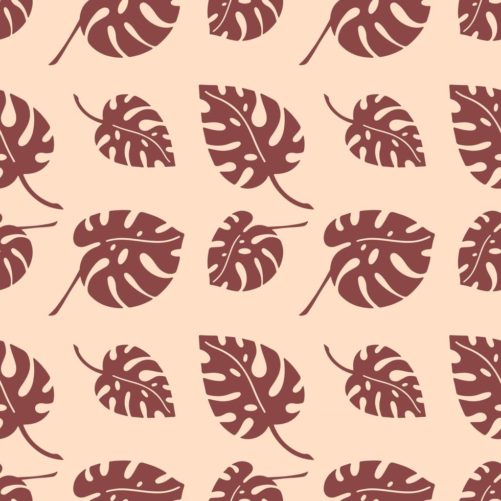 patrón sin fisuras con ramas de plantas tropicales hojas aisladas sobre fondo beige. Ilustración de vector de silueta. diseño para textil, envoltura, telón de fondo, banner