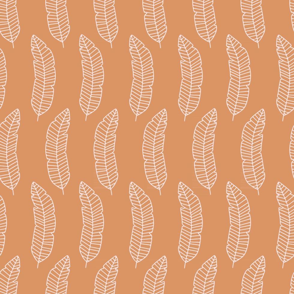 Seamless pattern with branches  of tropical banana leaves isolated on beige background. Outline vector illustration. Design for  textile, wrapping, backdrop, banner