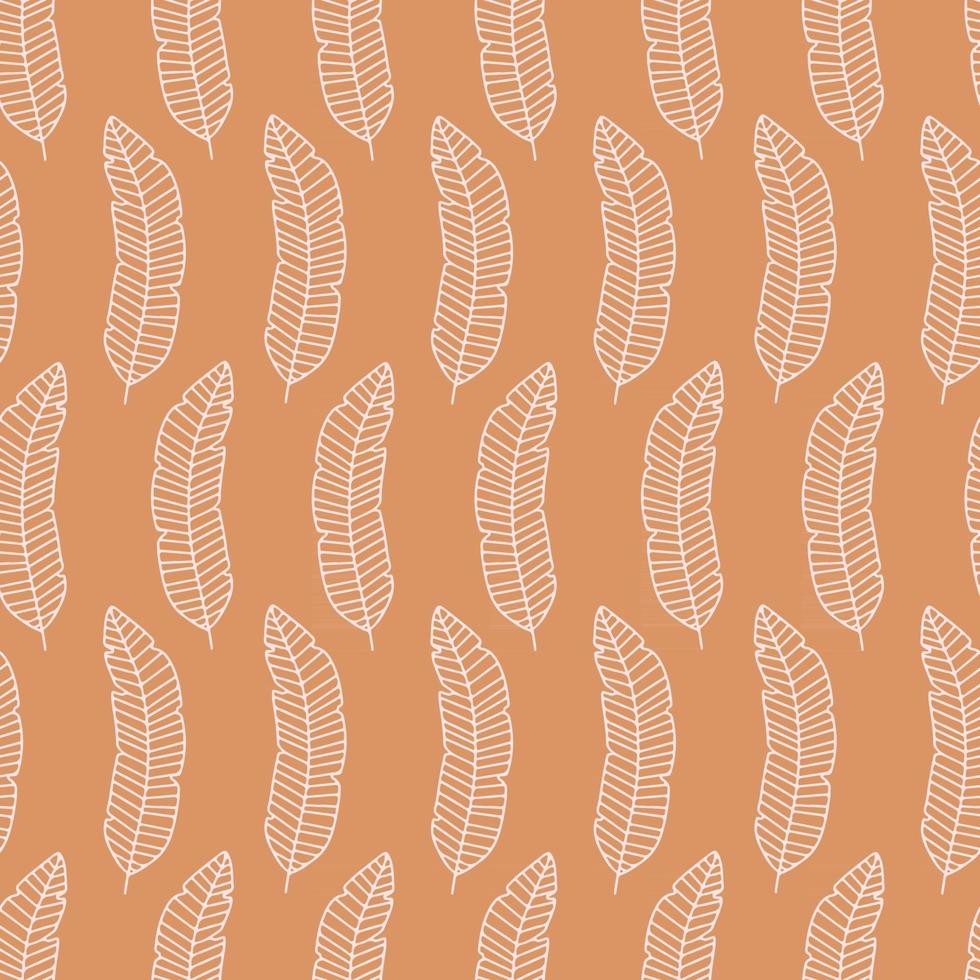 Seamless pattern with branches  of tropical banana leaves isolated on beige background. Outline vector illustration. Design for  textile, wrapping, backdrop, banner