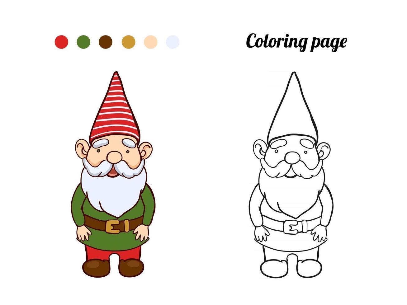 Illustration of cute garden gnome. Coloring page or book for baby vector