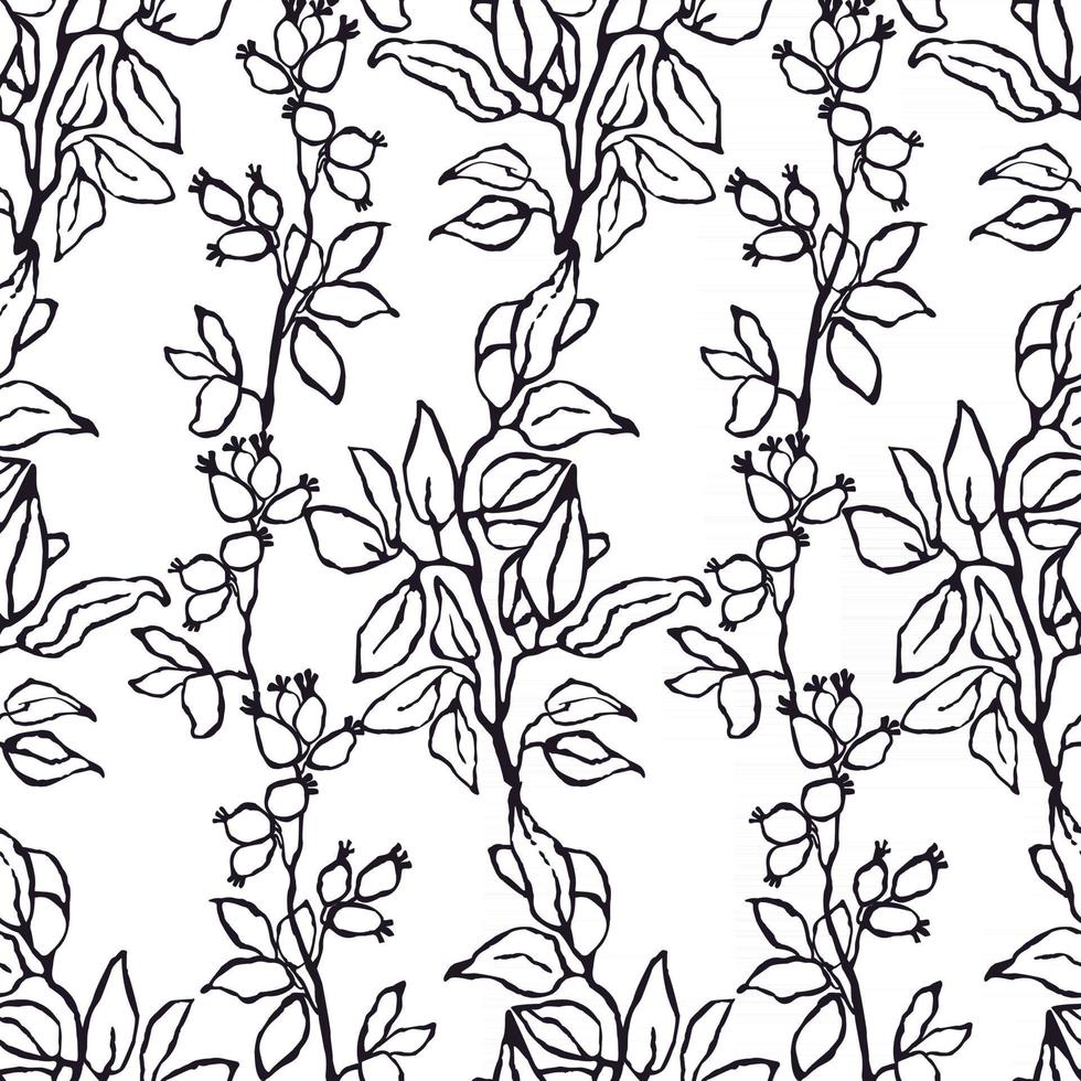 Vector seamless background with hand drawn illustration of herbs, or plants black on white field. Can be used for wallpaper, pattern fills, web page, surface textures, textile print, wrapping paper